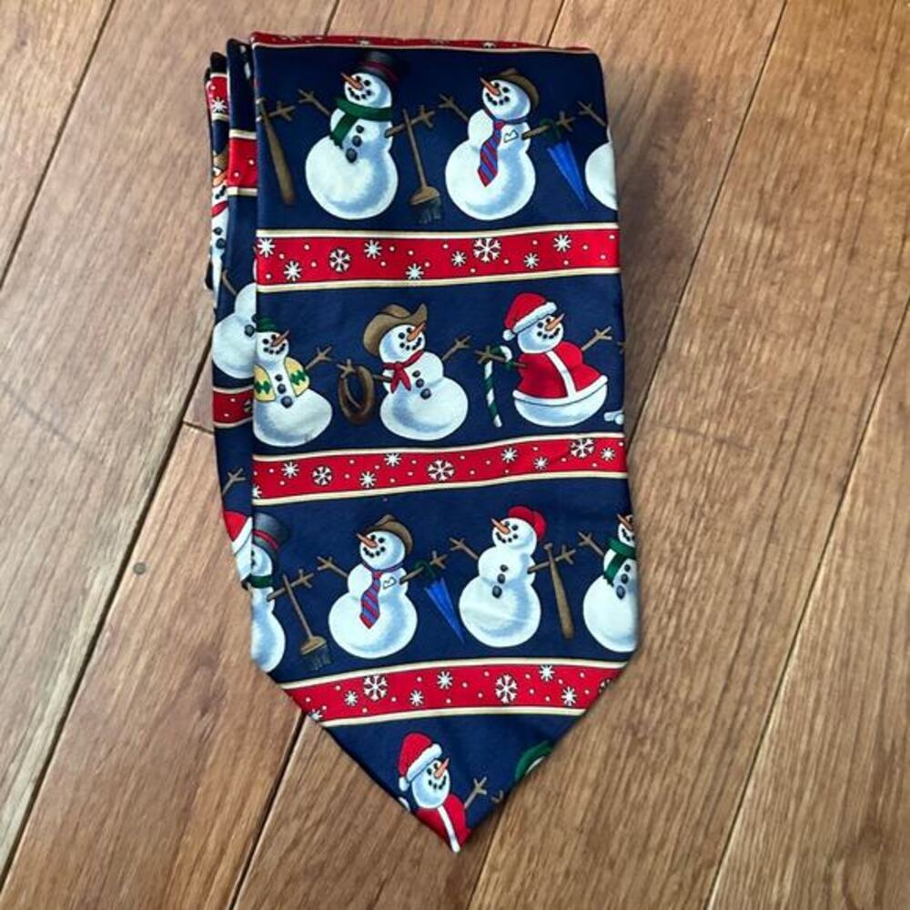Vintage Silk Snowman Christmas Holiday Necktie by Ho Ho Ho